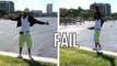 Un rappeur fait une séance photo au bord de l'eau alors qu'il y a du vent