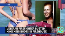 Freaky firefighter gets caught by Chief slinging his firehose all over the firehouse.