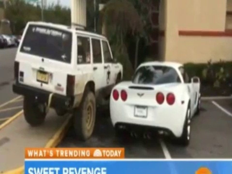 Corvette owner takes two spaces, gets payback