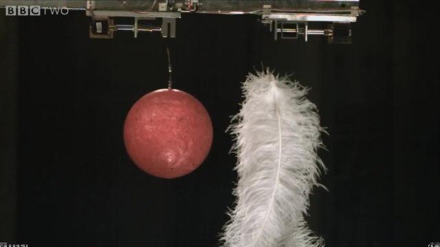 Une boule de bowling et une plume tombent en même temps