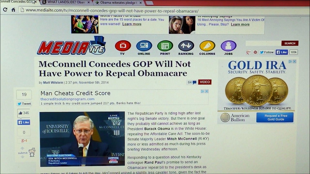 McCONNELL WONT REPEAL OBAMACARE. OBAMA TO GIVE EXECUTIVE AMNESTY TO ILLEGAL IMMIGRANTS.