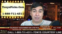 Thursday College Football Free Picks Handicapping Predictions Point Spread Odds Previews 11-6-2014