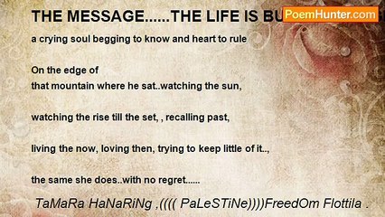 TaMaRa HaNaRiNg ,(((( PaLeSTiNe))))FreedOm Flottila . - THE MESSAGE......THE LIFE IS BUT A BASSAGE
