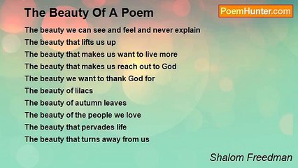 Shalom Freedman - The Beauty Of A Poem