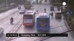Oblivious pedestrian causes China coach crash