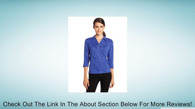 Caribbean Joe Women's Petite 3/4 Sleeve Jacquard Polo, International Blue, Large/Petite Review