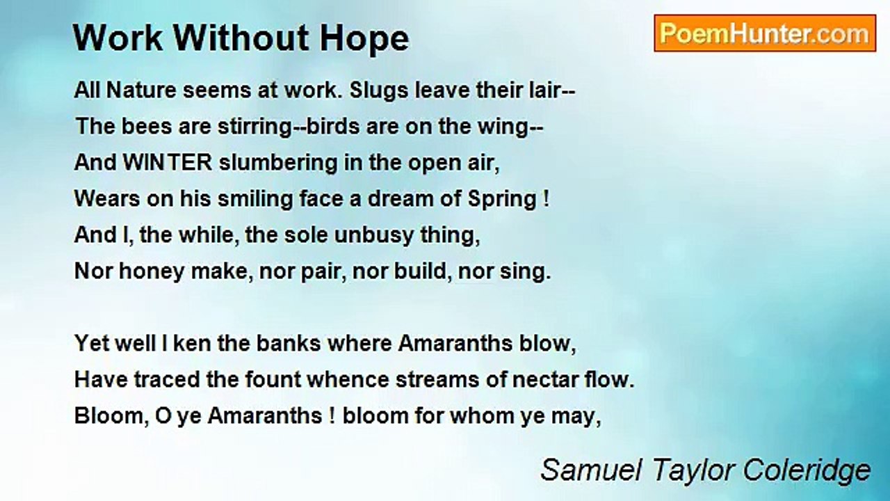 Samuel Taylor Coleridge - Work Without Hope