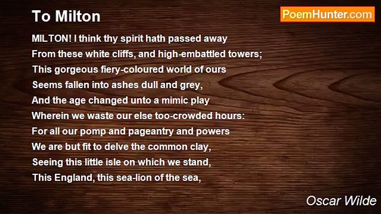 Oscar Wilde - To Milton