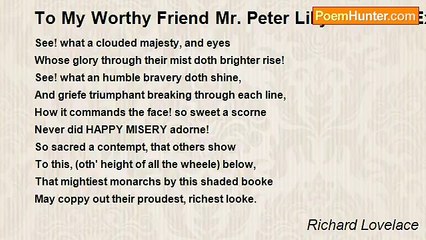 Richard Lovelace - To My Worthy Friend Mr. Peter Lilly: On That Excellent Picture Of His Majesty And The Duke Of York, Drawne By Him At Hampton- Court
