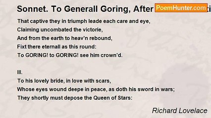 Richard Lovelace - Sonnet. To Generall Goring, After The Pacification At Berwicke. A La Chabot.