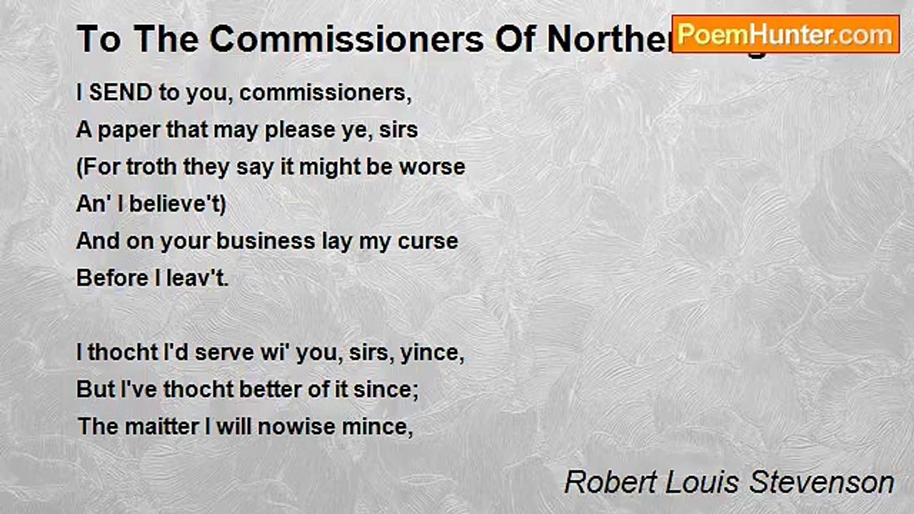 Robert Louis Stevenson - To The Commissioners Of Northern Lights