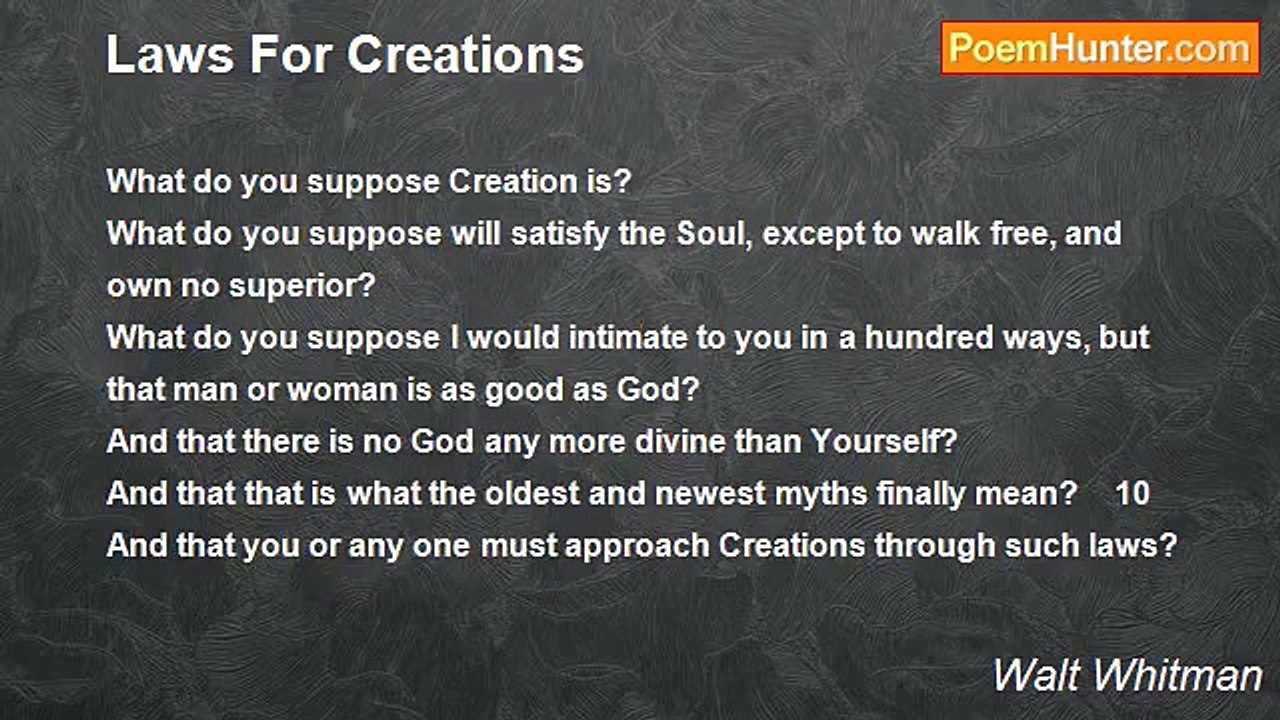 Walt Whitman - Laws For Creations