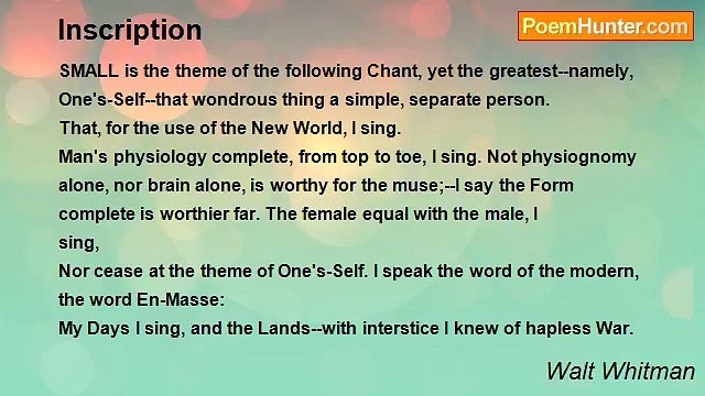 Walt Whitman - Inscription