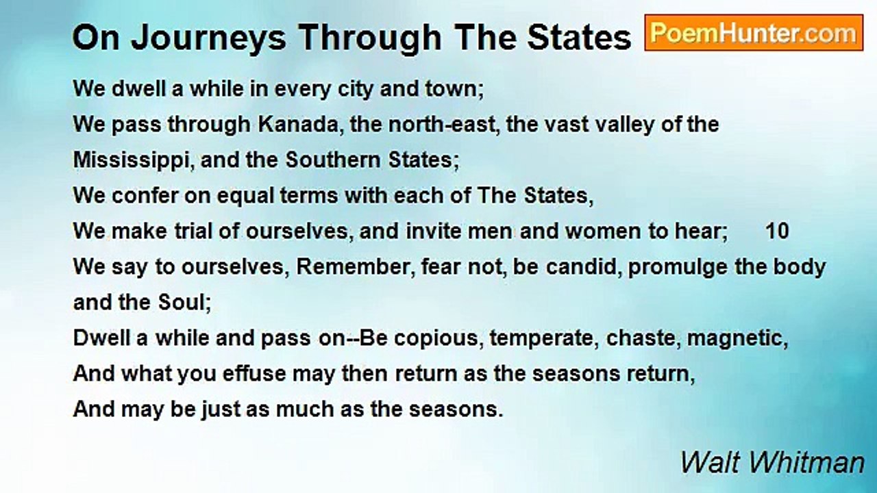 Walt Whitman - On Journeys Through The States