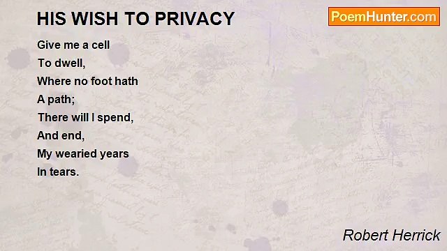 Robert Herrick - HIS WISH TO PRIVACY