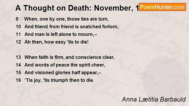 Anna Lætitia Barbauld - A Thought on Death: November, 1814
