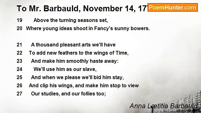 Anna Lætitia Barbauld - To Mr. Barbauld, November 14, 1778