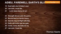 Thomas Nashe - ADIEU, FAREWELL EARTH'S BLISS