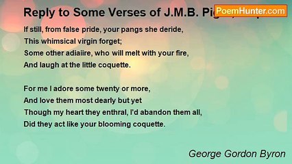George Gordon Byron - Reply to Some Verses of J.M.B. Pigot, Esq.