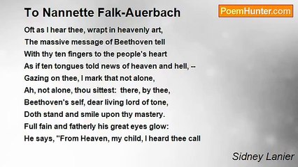 Sidney Lanier - To Nannette Falk-Auerbach