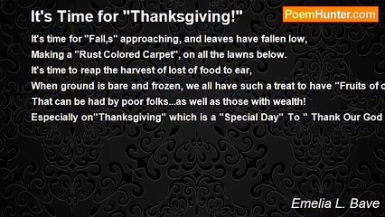 Emelia L. Bave - It's Time for "Thanksgiving!"