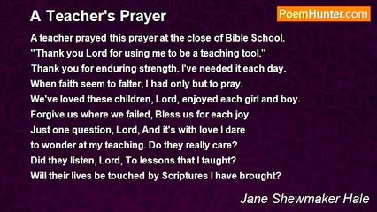 Jane Shewmaker Hale - A Teacher's Prayer