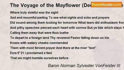 Baron Norman Sylvester VonFeister III - The Voyage of the Mayflower (Dedicated to the American Sons and Daughters of the American Revolution)