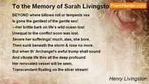 Henry Livingston - To the Memory of Sarah Livingston