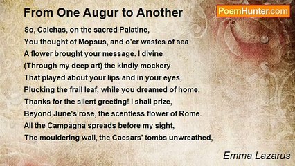 Emma Lazarus - From One Augur to Another