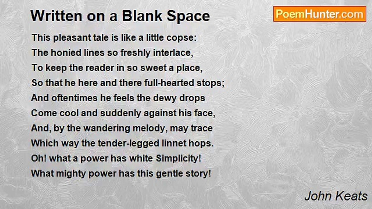 John Keats - Written on a Blank Space