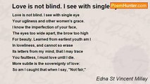 Edna St Vincent Millay - Love is not blind. I see with single eye