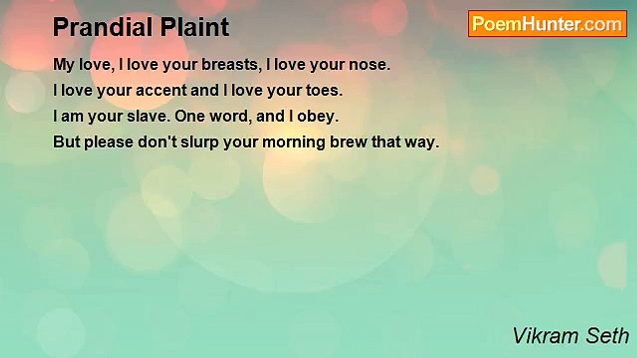 Vikram Seth - Prandial Plaint