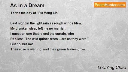 Li Ch'ing Chao - As in a Dream