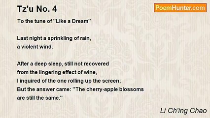 Li Ch'ing Chao - Tz'u No. 4