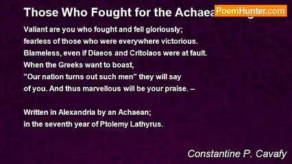 Constantine P. Cavafy - Those Who Fought for the Achaean League