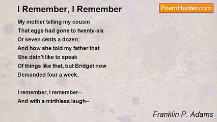 Franklin P. Adams - I Remember, I Remember