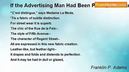 Franklin P. Adams - If the Advertising Man Had Been Praed, or Locker