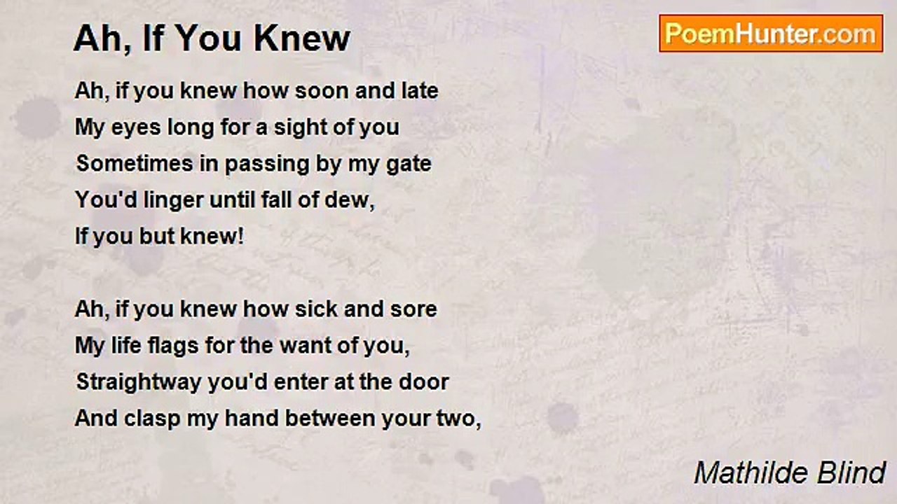 Mathilde Blind - Ah, If You Knew