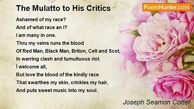 Joseph Seamon Cotter - The Mulatto to His Critics