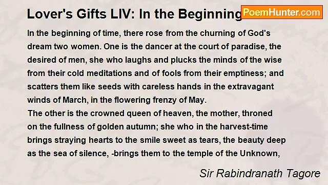 Sir Rabindranath Tagore - Lover's Gifts LIV: In the Beginning of Time