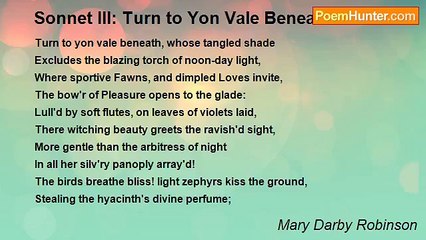 Mary Darby Robinson - Sonnet III: Turn to Yon Vale Beneath
