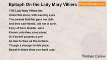 Thomas Carew - Epitaph On the Lady Mary Villiers
