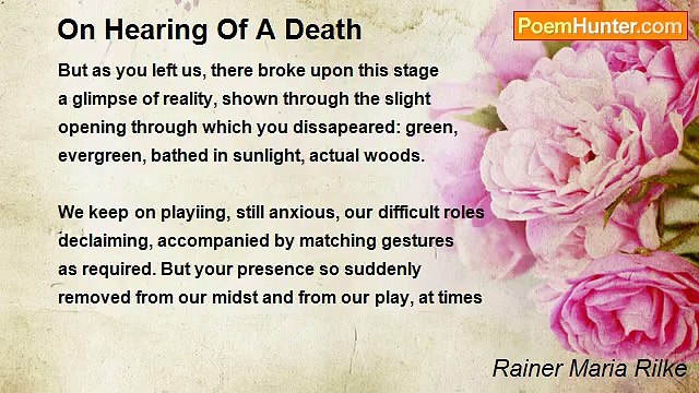 Rainer Maria Rilke - On Hearing Of A Death