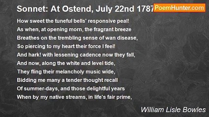 William Lisle Bowles - Sonnet: At Ostend, July 22nd 1787