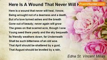 Edna St. Vincent Millay - Here Is A Wound That Never Will Heal, I Know