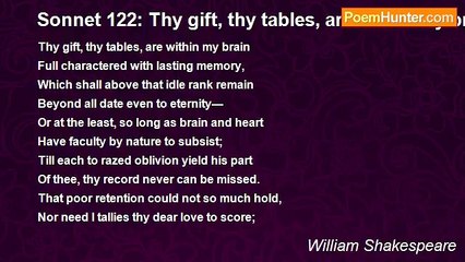 William Shakespeare - Sonnet 122: Thy gift, thy tables, are within my brain