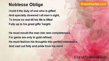 Ella Wheeler Wilcox - Noblesse Oblige