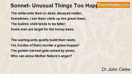 Dr John Celes - Sonnet- Unusual Things Too Happen