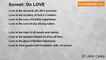 Dr John Celes - Sonnet: On LOVE