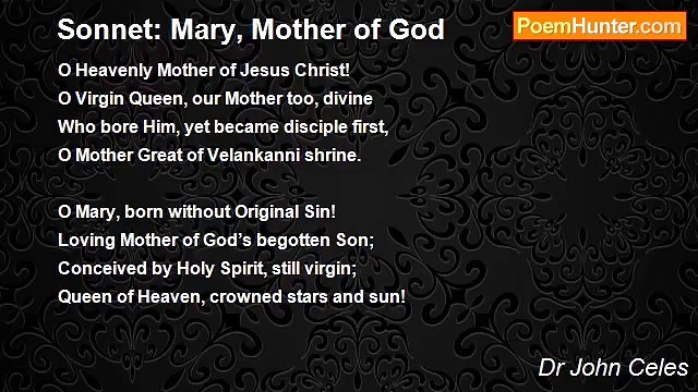Dr John Celes - Sonnet: Mary, Mother of God